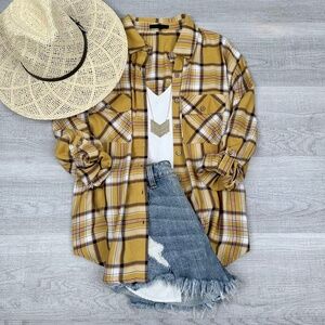 Everyday Casual Oversized Long Sleeve Flannel | Mustard